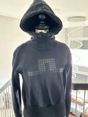 J.Lindeberg Black Hooded Sweatshirt with Classic Bridge Logo - Size M